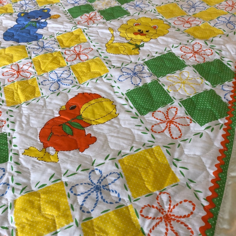 Vintage baby blanket handmade quilted patchwork style crib bedding reversible